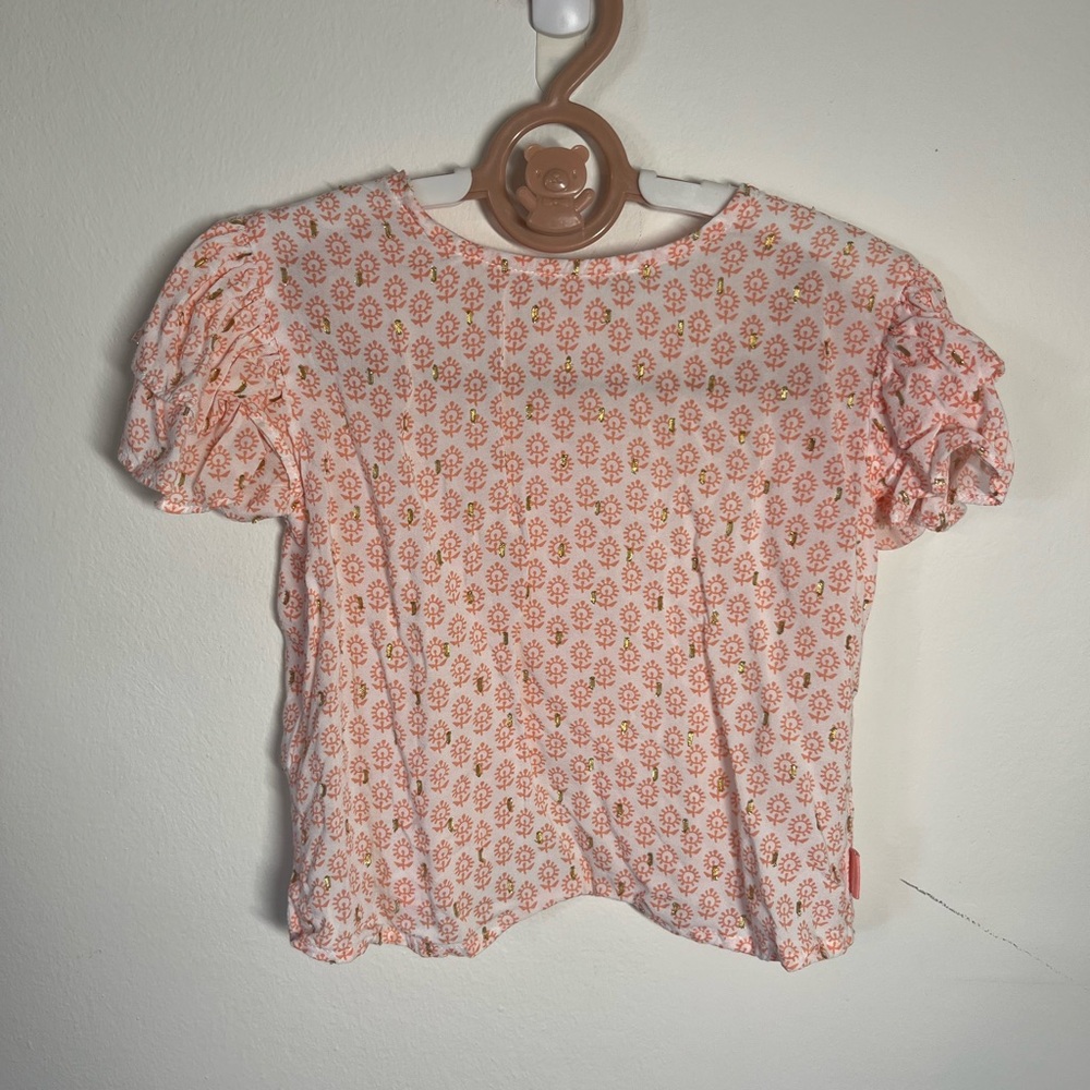 Tutto Piccolo Pink Puff Sleeve Blouse with Ruffles